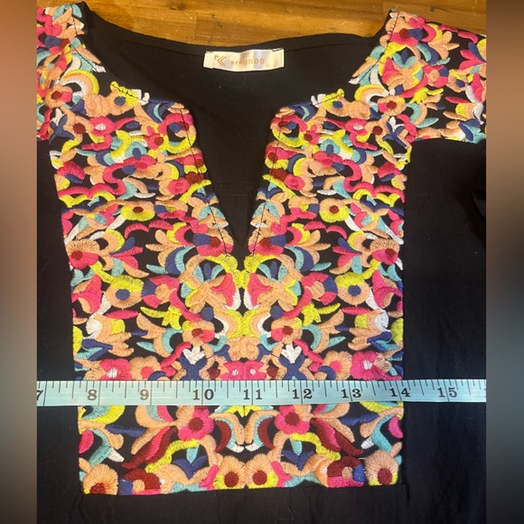 KIRUNDO Women’s black with embrodiey Mini Dress V Neck Bohemia Dress sz XL - Picture 12 of 12